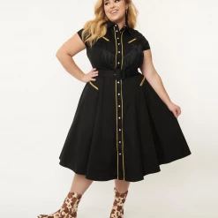 UNIQUE VINTAGE MADELINE DRESS BLK W/ GOLD TRIM What's New