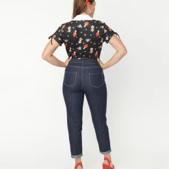 Shop Sour+Plus UNIQUE VINTAGE DARK BLUE DENIM MARILYN ROLLED JEANS