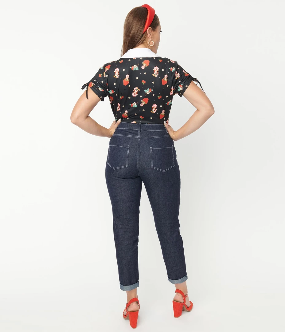 Shop Sour+Plus UNIQUE VINTAGE DARK BLUE DENIM MARILYN ROLLED JEANS