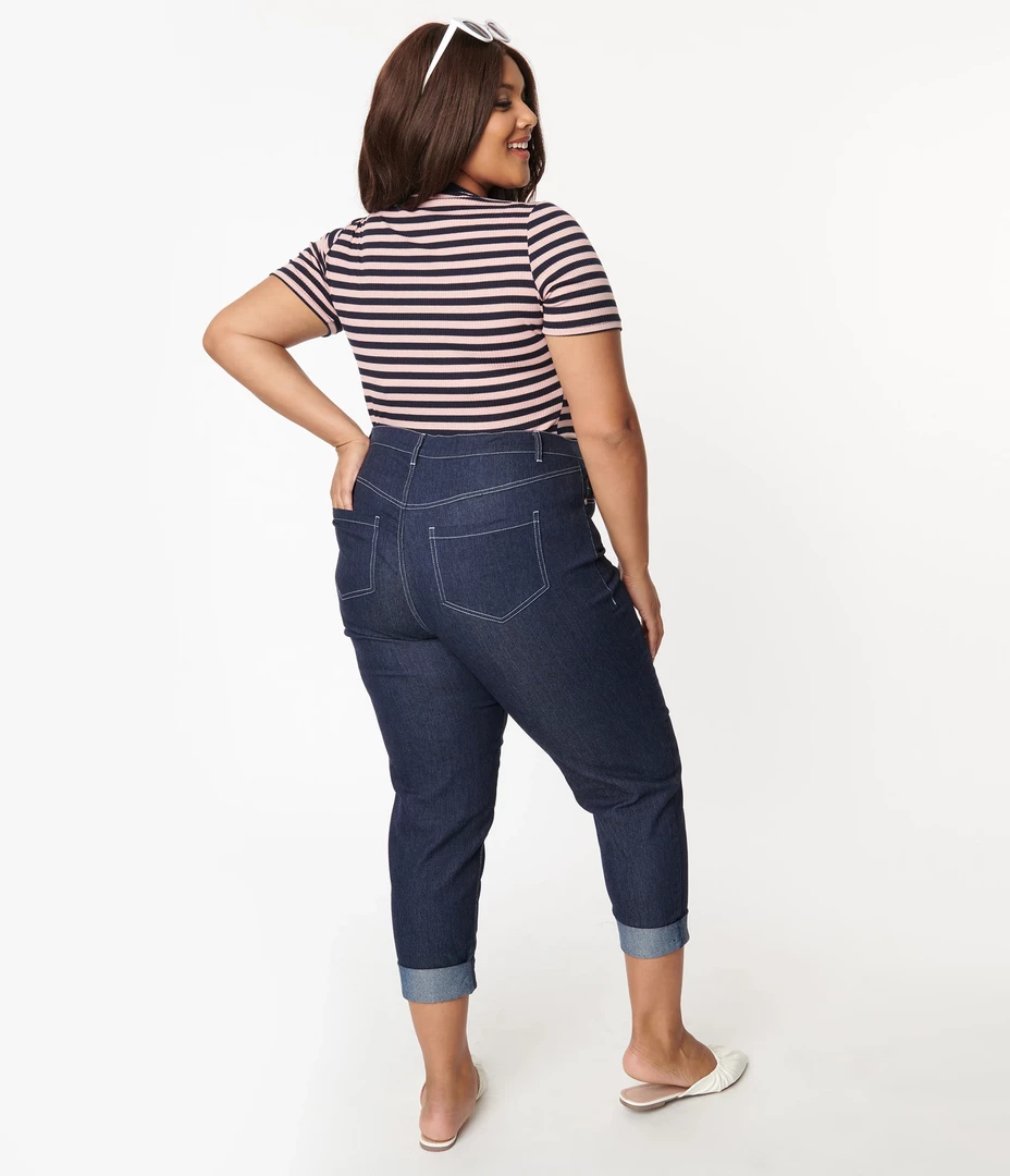 Shop Sour+Plus UNIQUE VINTAGE DARK BLUE DENIM MARILYN ROLLED JEANS