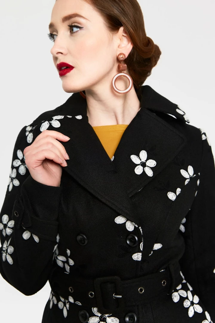 VOODOO VIXEN MARJORIE FLORAL COAT BLACK