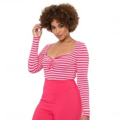 UNIQUE VINTAGE HOT PINK STRIPE MAXINE TOP