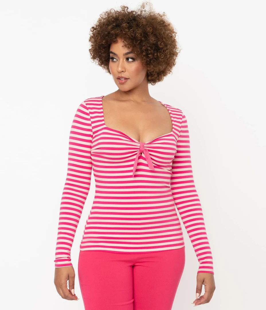 UNIQUE VINTAGE HOT PINK STRIPE MAXINE TOP