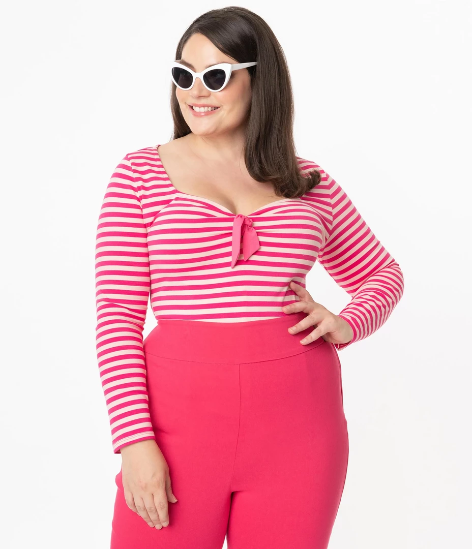 UNIQUE VINTAGE HOT PINK STRIPE MAXINE TOP