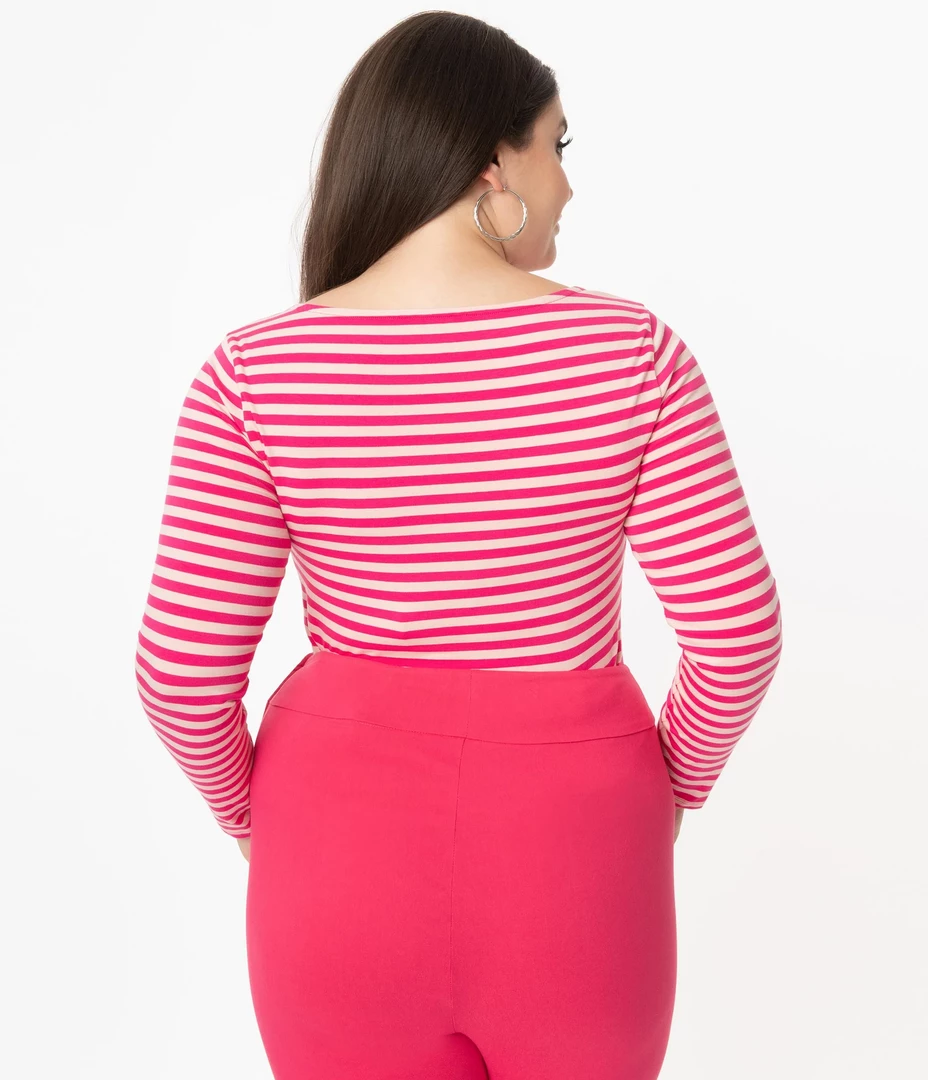 UNIQUE VINTAGE HOT PINK STRIPE MAXINE TOP