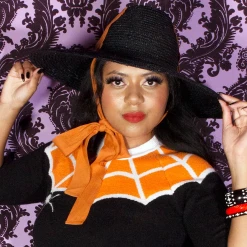 OBLONG BOX SHOP BEWITCHED STRAW HAT BLACK/ORANGE Accessories