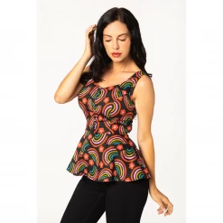 MISS LULO RAINBOWS MOLLY PEPLUM TOP