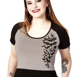SOURPUSS NOKTURNAL BATS RAGLAN SKATER DRESS GRAY Shop Sour+Plus