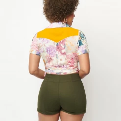 What's New UNIQUE VINTAGE OLIVE DENIM SUMMER LOVE SHORTS