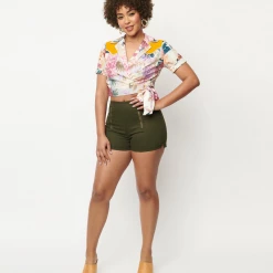 What's New UNIQUE VINTAGE OLIVE DENIM SUMMER LOVE SHORTS