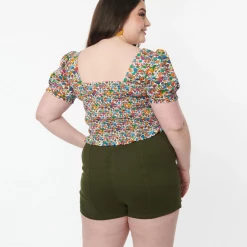 What's New UNIQUE VINTAGE OLIVE DENIM SUMMER LOVE SHORTS