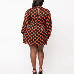 SMAK PARLOUR BLACK & ORANGE POLKA DOT GIRL TALK SHIFT DRESS Shop Sour+Plus