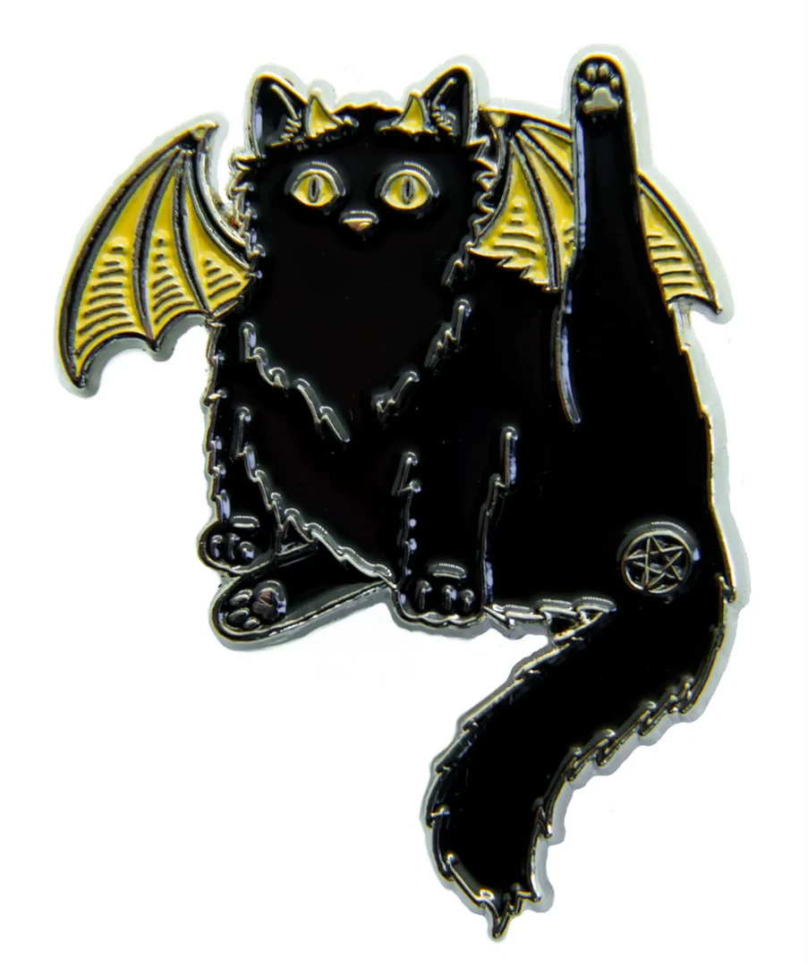 ECTOGASM BLACK CAT PENTACLE BUTT ENAMEL PIN Back In Stock