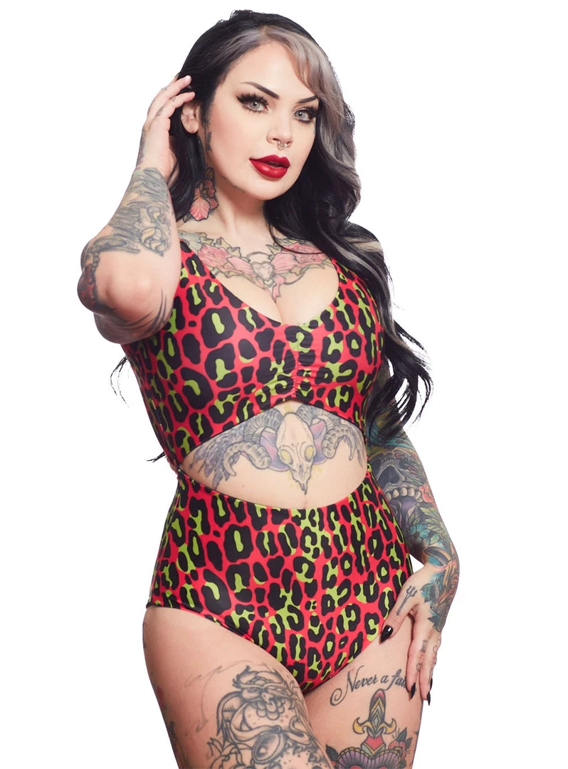 SOURPUSS LEOPARD MONOKINI HOT PINK