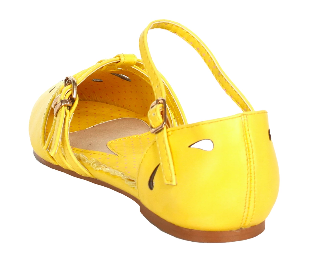 Bettie Page Shoes BETTIE PAGE POLLY BUCKLE FLATS YELLOW Footwear
