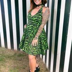 SOURPUSS PSYCHO ZEBRA HALTER DRESS