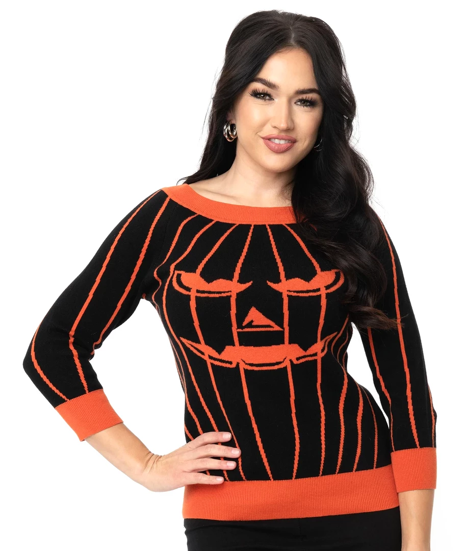 Shop Sour+Plus UNIQUE VINTAGE BLACK & ORANGE STRIPE PUMPKIN ANNALEIGH SWEATER