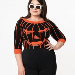 Shop Sour+Plus UNIQUE VINTAGE BLACK & ORANGE STRIPE PUMPKIN ANNALEIGH SWEATER
