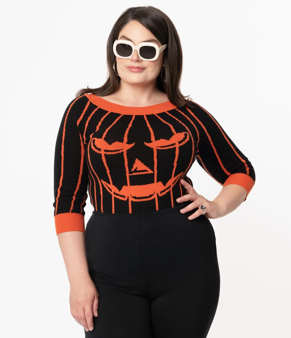 Shop Sour+Plus UNIQUE VINTAGE BLACK & ORANGE STRIPE PUMPKIN ANNALEIGH SWEATER