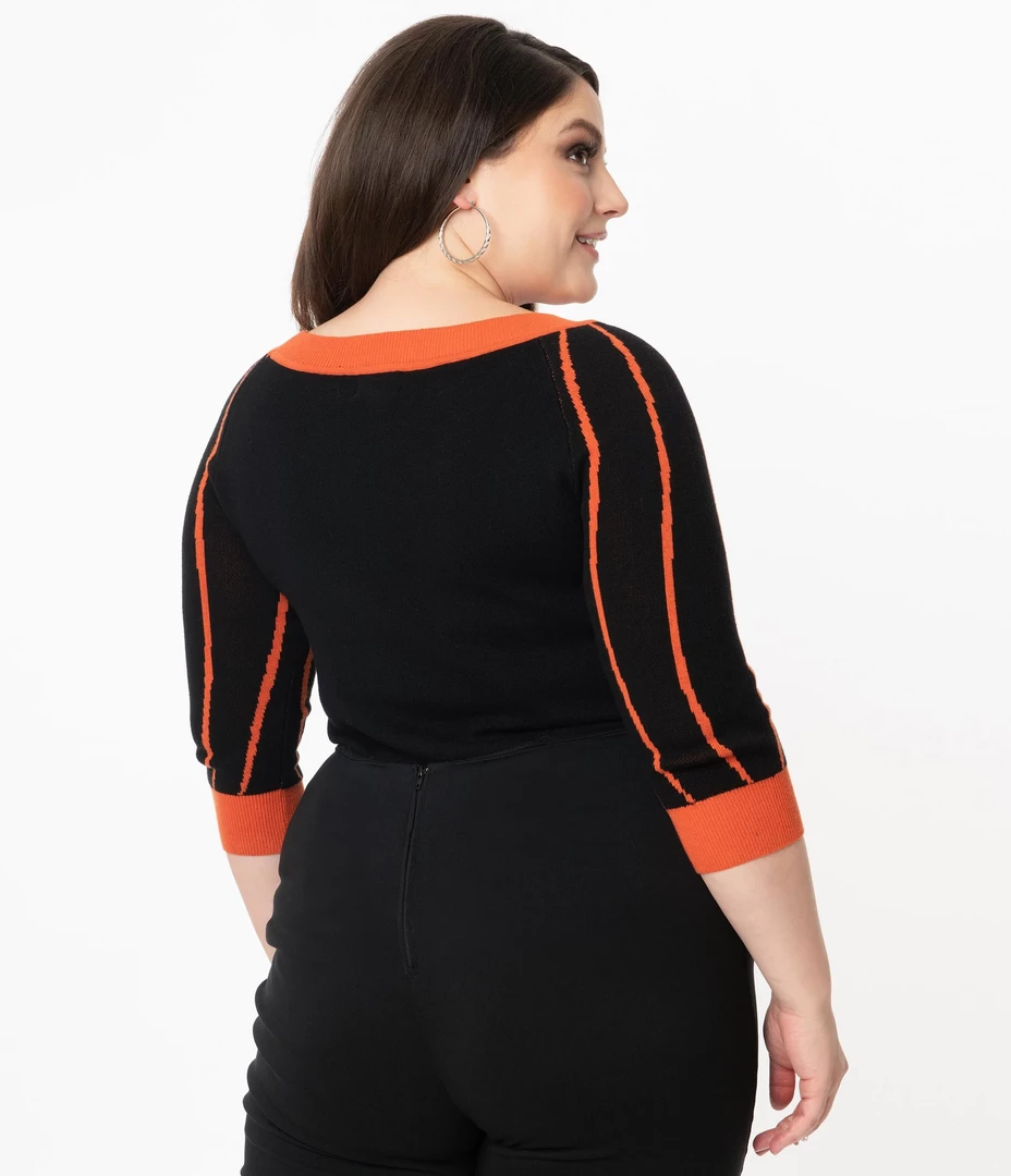 Shop Sour+Plus UNIQUE VINTAGE BLACK & ORANGE STRIPE PUMPKIN ANNALEIGH SWEATER