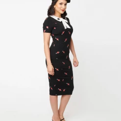 Shop Sour+Plus UNIQUE VINTAGE BLACK & PIERCED HEART PRINT RENATA PENCIL DRESS