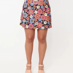 SMAK PARLOUR BLACK & PURPLE FLORAL PRINT EASY DOES IT BELTED MINI SKIRT Shop Sour+Plus