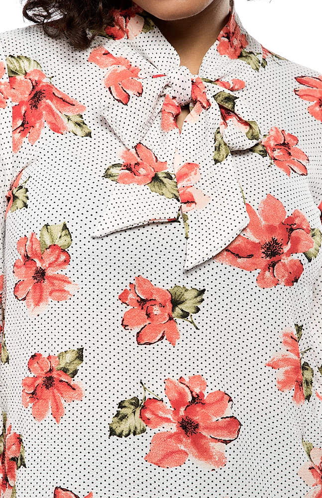 RETROLICIOUS POLKA DOT LONG SLEEVE BOW TOP FLORAL Shop Sour+Plus