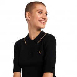FRED PERRY RIBBED KNITTED SHIRT BLACK