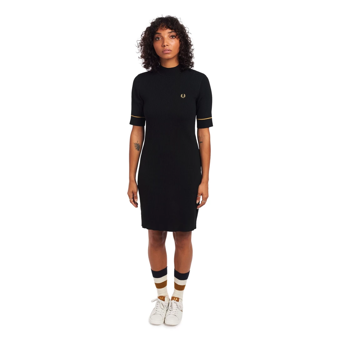 FRED PERRY RIBBED KNITTED DRESS BLACK