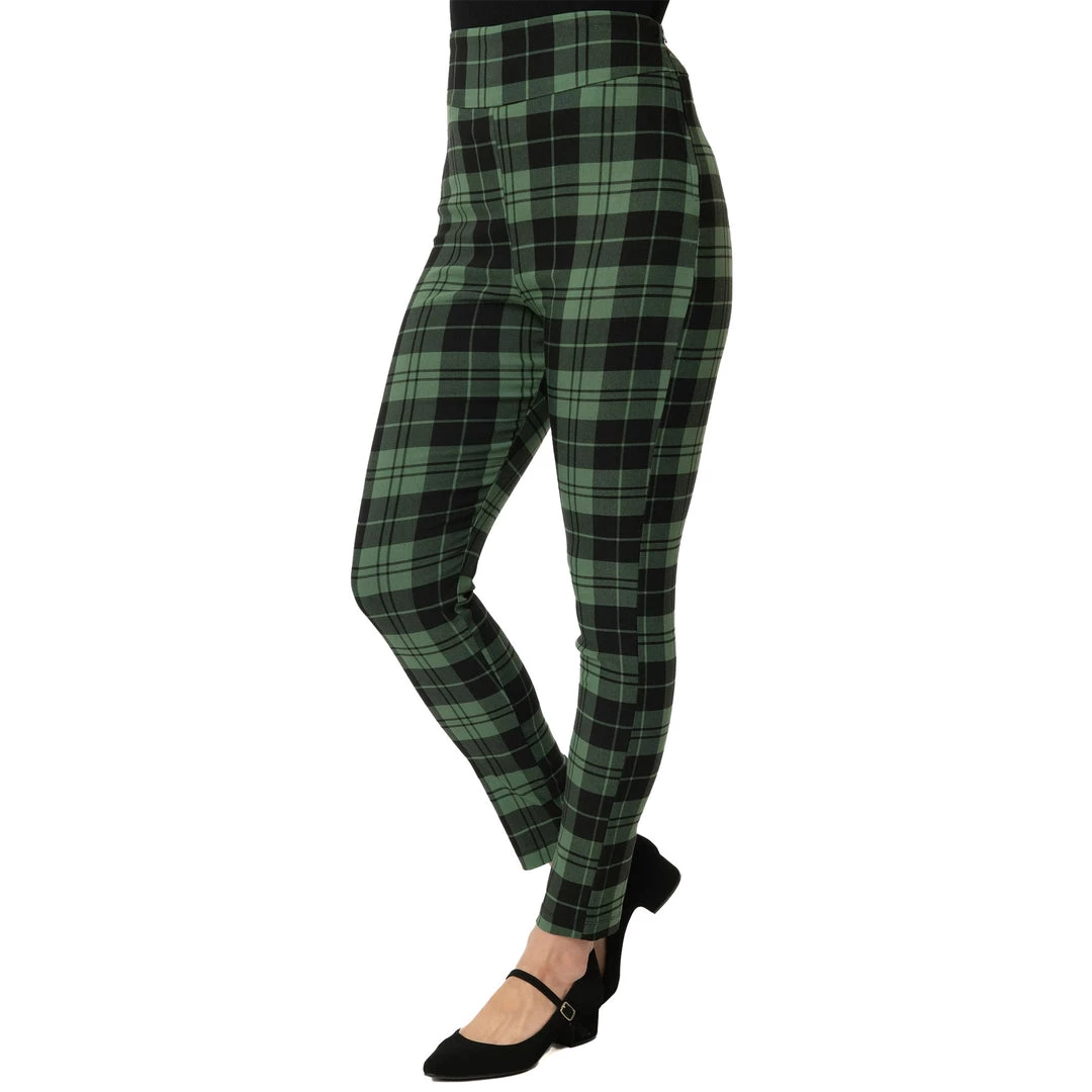 UNIQUE VINTAGE HIGH WAIST RIZZO CIGARETTE PANTS BLK/GRN