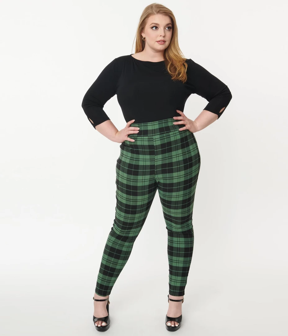 UNIQUE VINTAGE HIGH WAIST RIZZO CIGARETTE PANTS BLK/GRN