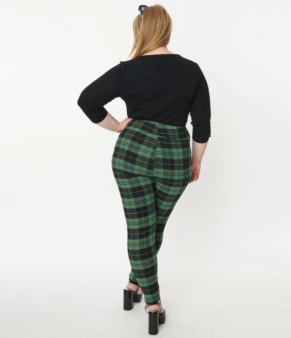 UNIQUE VINTAGE HIGH WAIST RIZZO CIGARETTE PANTS BLK/GRN