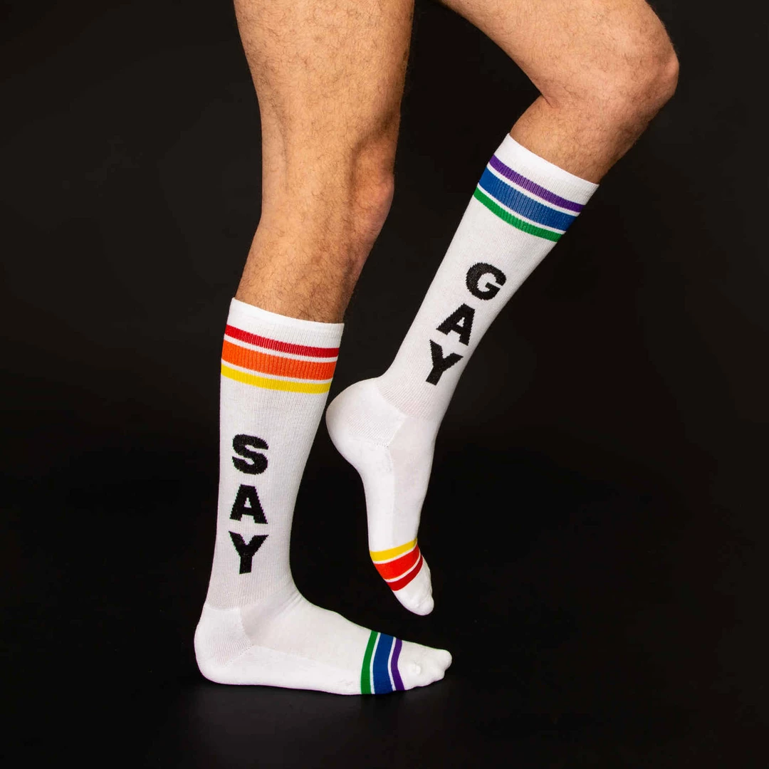 Gumball Poodle What's New SAY GAY ATHLETIC STRIPE KNEE SOCKS