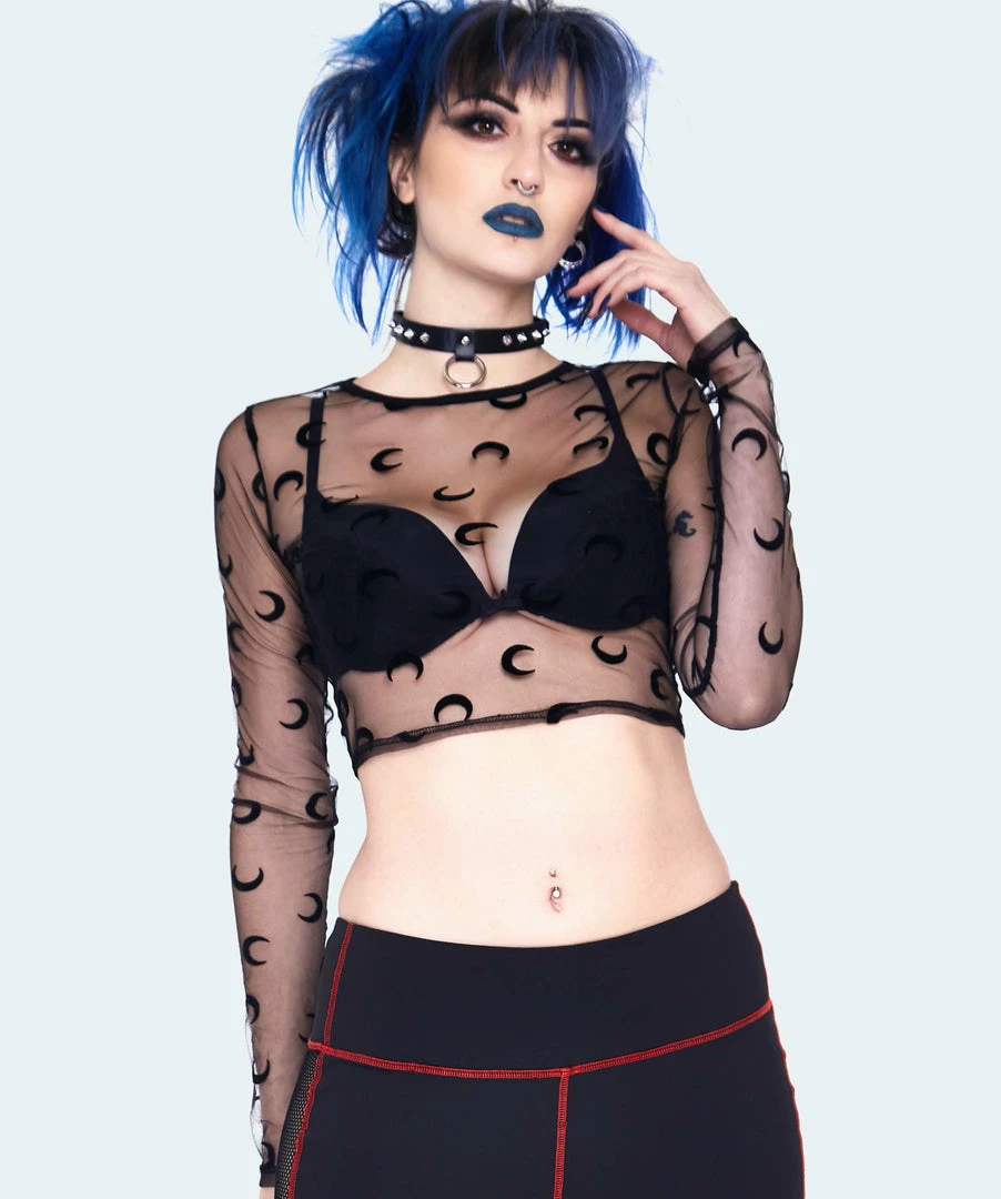 JAWBREAKER SHEER MOON MESH CROP TOP