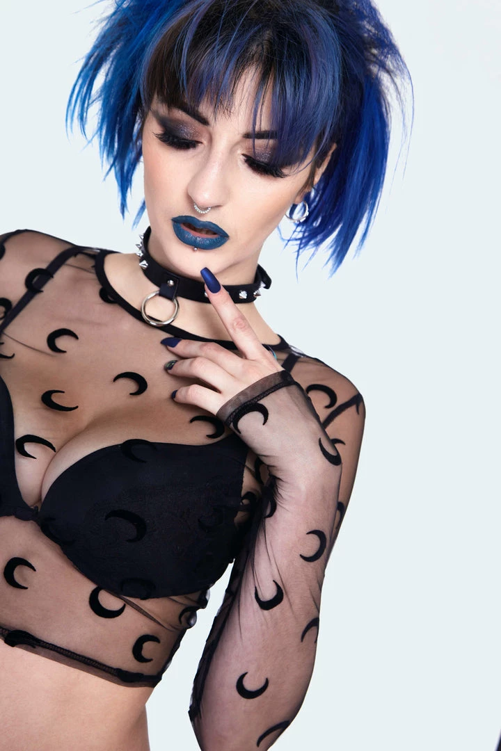 JAWBREAKER SHEER MOON MESH CROP TOP