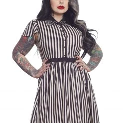 SOURPUSS STRIPE LYDIA DRESS CREAM & BLACK