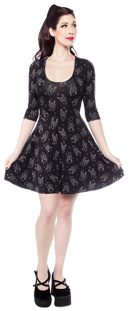 Shop Sour+Plus SOURPUSS SCORPION 3/4 SLEEVE SKATER DRESS