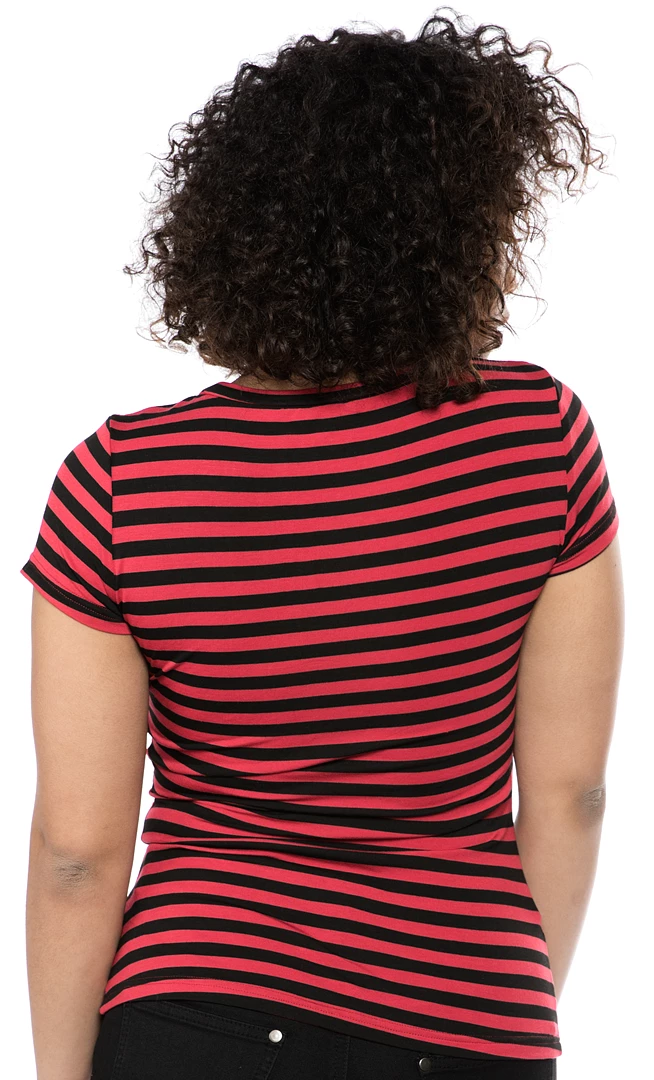 Shop Sour+Plus SOURPUSS STRIPED JOLLY ROGER CREW NECK TOP RED/BLK