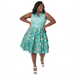 UNIQUE VINTAGE GREEN STRAWBERRY FLORAL PRINT COLLINS WRAP SWING SKIRT Shop Sour+Plus