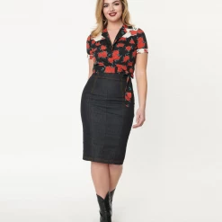 UNIQUE VINTAGE BLACK DENIM SUMMER LOVIN PENCIL SKIRT Shop Sour+Plus