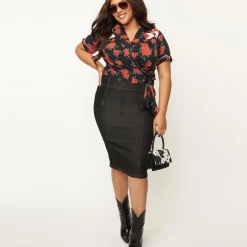 UNIQUE VINTAGE BLACK DENIM SUMMER LOVIN PENCIL SKIRT Shop Sour+Plus