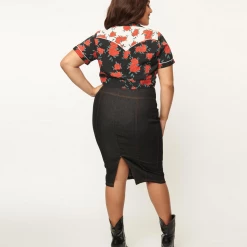 UNIQUE VINTAGE BLACK DENIM SUMMER LOVIN PENCIL SKIRT Shop Sour+Plus