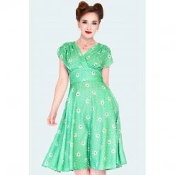 Apparel VOODOO VIXEN TABBY DAISY POLKA DOT TULIP SLEEVE SWING DRESS