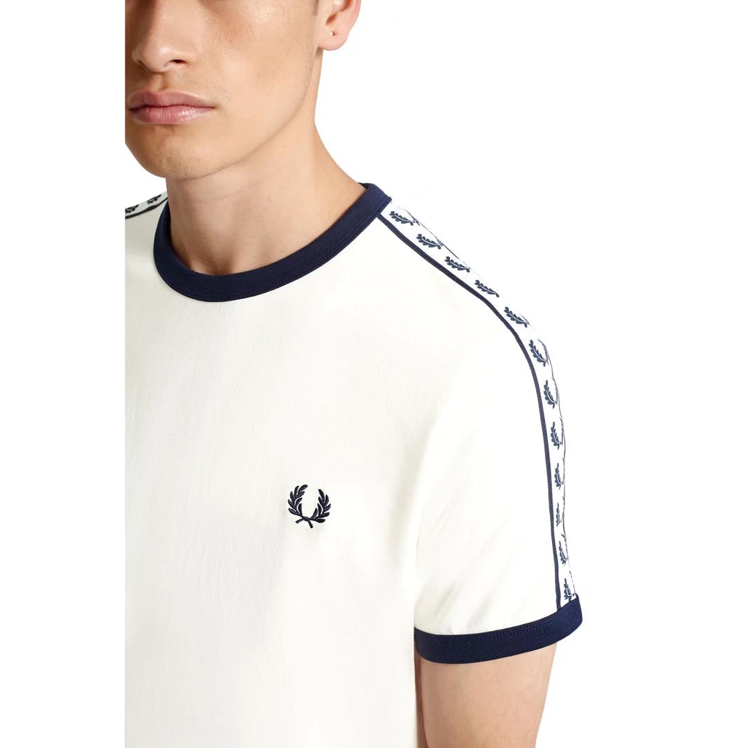 FRED PERRY TAPED RINGER T SHIRT SNOW WHITE