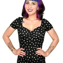 Shop Sour+Plus SOURPUSS POLKA DOT VAVAVOOM TOP BLK/WHITE