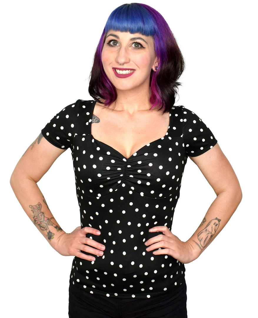 Shop Sour+Plus SOURPUSS POLKA DOT VAVAVOOM TOP BLK/WHITE