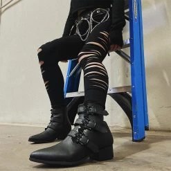 DEMONIA WARLOCK BAT BUCKLE POINTED TOE ANKLE BOOTS Footwear