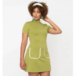 SMAK PARLOUR MOCK TURTLENECK WAVE MAKER DRESS AVOCADO