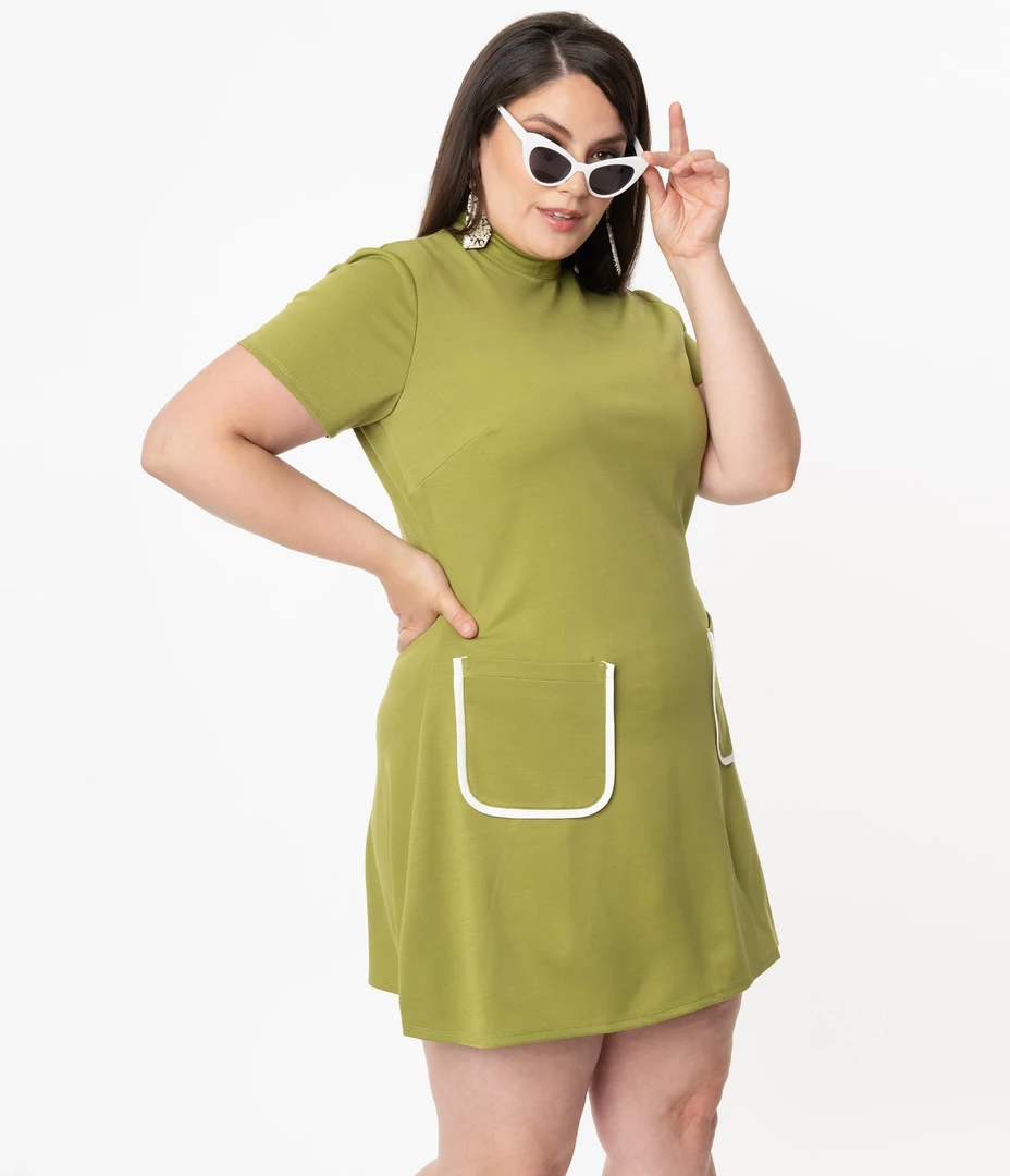 SMAK PARLOUR MOCK TURTLENECK WAVE MAKER DRESS AVOCADO