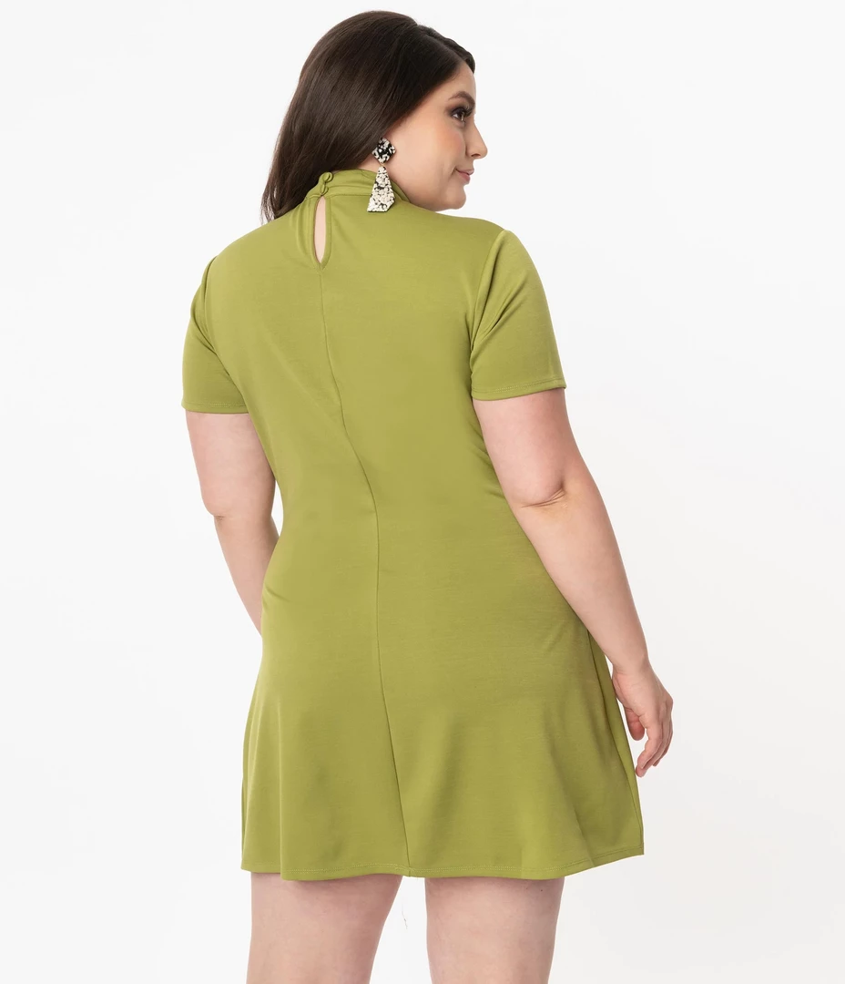 SMAK PARLOUR MOCK TURTLENECK WAVE MAKER DRESS AVOCADO